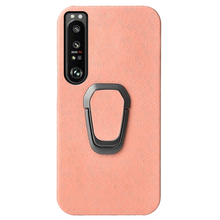 For Sony Xperia 1 IV Ring Holder Honeycomb PU Phone Case