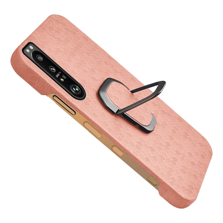 For Sony Xperia 1 IV Ring Holder Honeycomb PU Phone Case