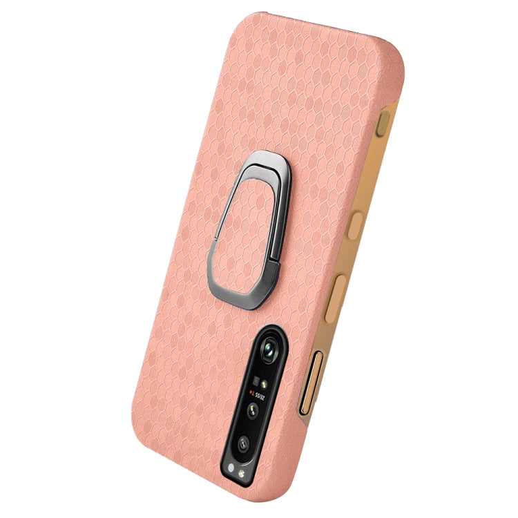 For Sony Xperia 1 IV Ring Holder Honeycomb PU Phone Case