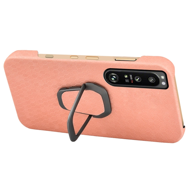 For Sony Xperia 1 IV Ring Holder Honeycomb PU Phone Case