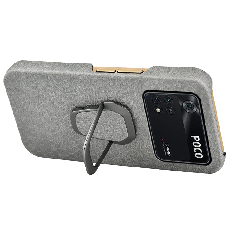 For Xiaomi Poco M4 Pro 4G Ring Holder Honeycomb PU Phone Case