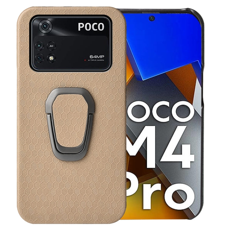 For Xiaomi Poco M4 Pro 4G Ring Holder Honeycomb PU Phone Case