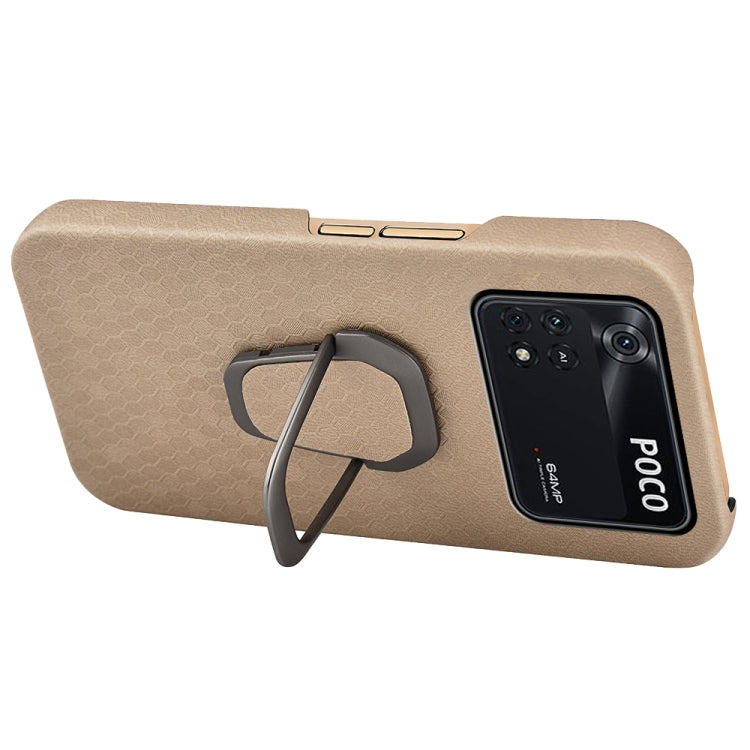 For Xiaomi Poco M4 Pro 4G Ring Holder Honeycomb PU Phone Case