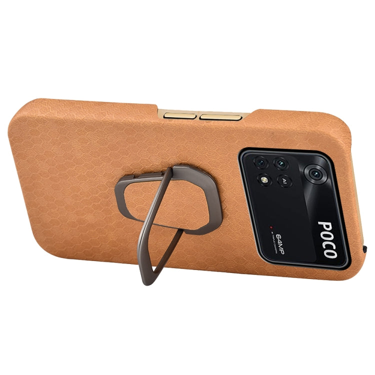 For Xiaomi Poco M4 Pro 4G Ring Holder Honeycomb PU Phone Case