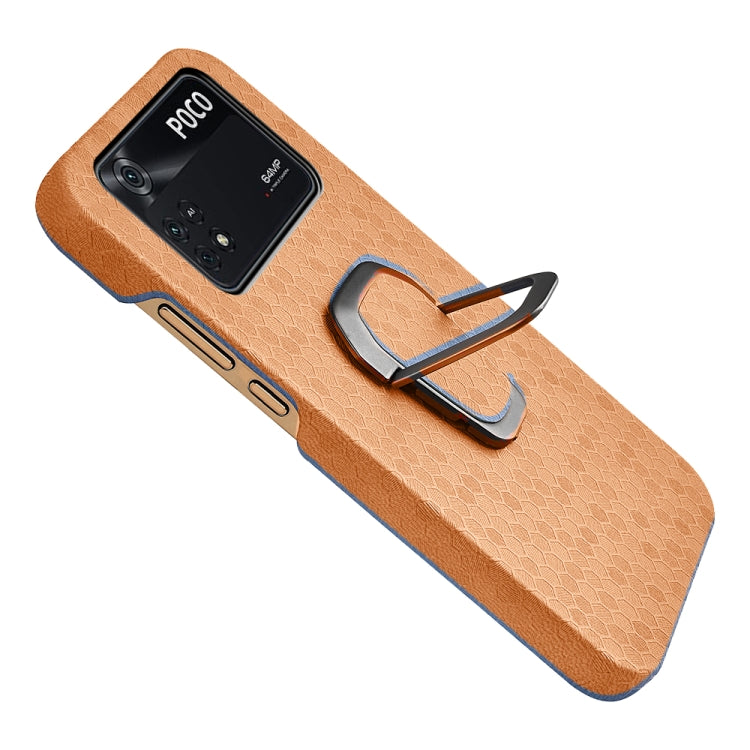 For Xiaomi Poco M4 Pro 4G Ring Holder Honeycomb PU Phone Case