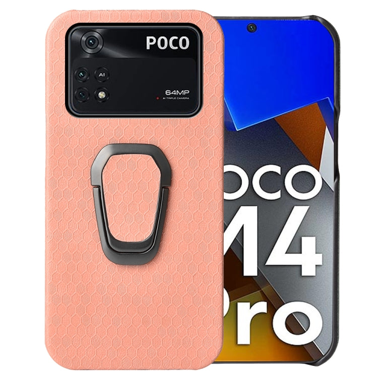 For Xiaomi Poco M4 Pro 4G Ring Holder Honeycomb PU Phone Case