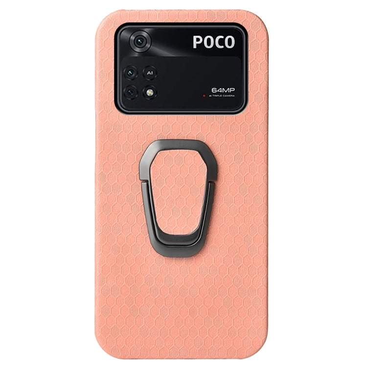 For Xiaomi Poco M4 Pro 4G Ring Holder Honeycomb PU Phone Case