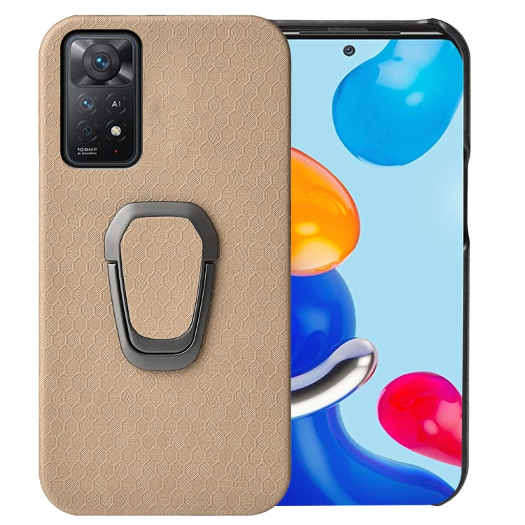 For Xiaomi Redmi Note 11 Pro Global Ring Holder Honeycomb PU Phone Case