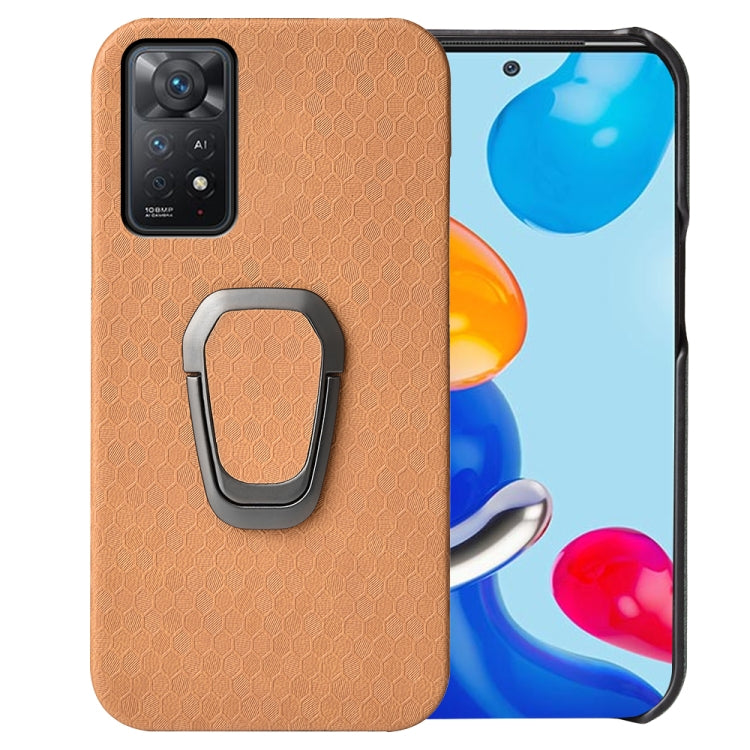 For Xiaomi Redmi Note 11 Pro Global Ring Holder Honeycomb PU Phone Case