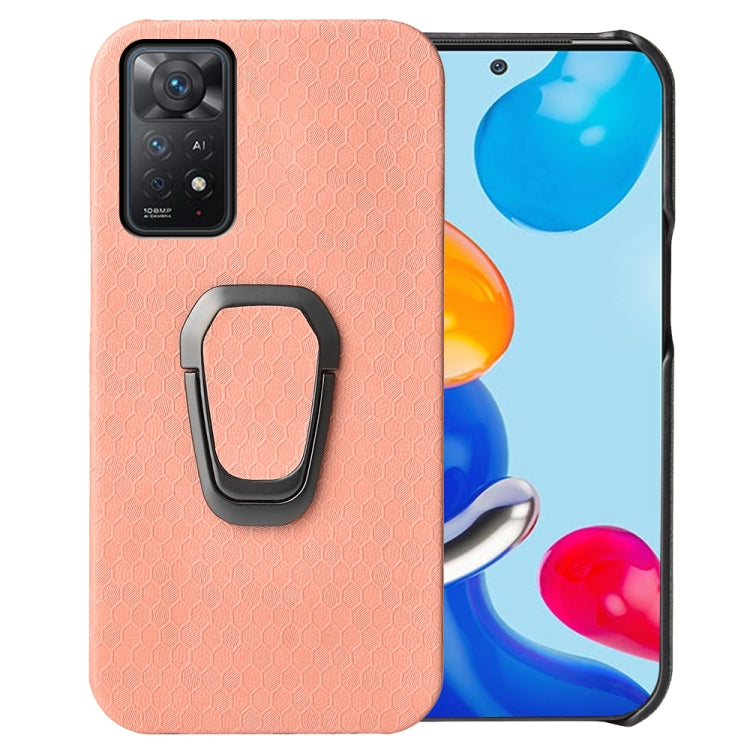 For Xiaomi Redmi Note 11 Pro Global Ring Holder Honeycomb PU Phone Case