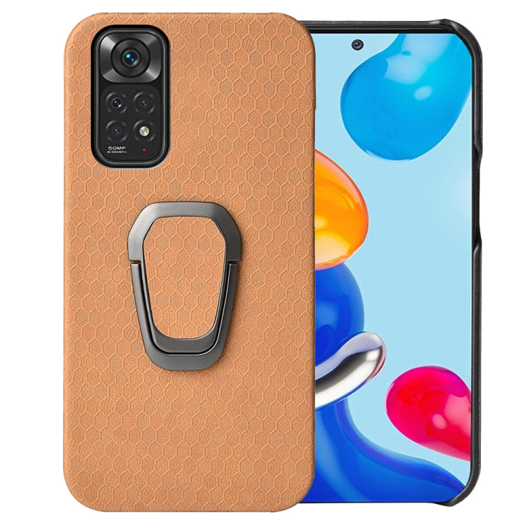 For Xiaomi Redmi Note 11 4G Global Ring Holder Honeycomb PU Phone Case