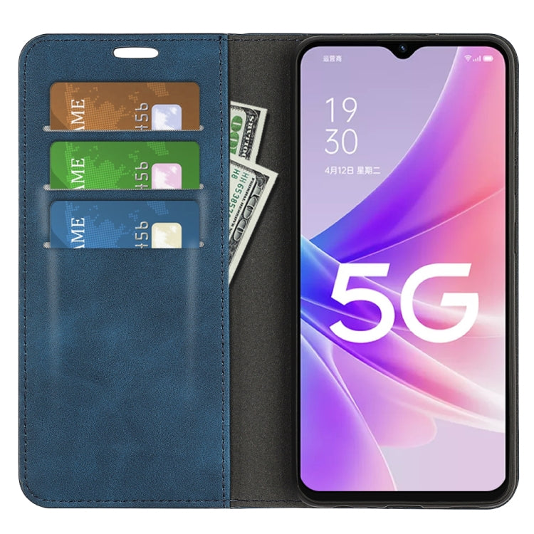 For OPPO A57 5G Retro-skin Magnetic Suction Leather Phone Case