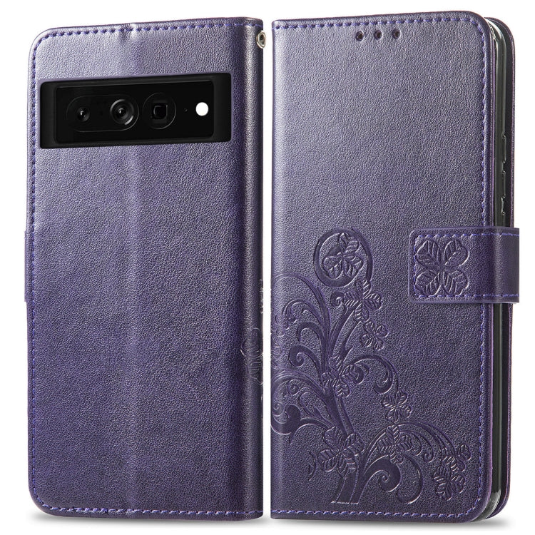 For Google Pixel 7 Pro 5G Four-leaf Clasp Embossed Buckle Leather Phone Case