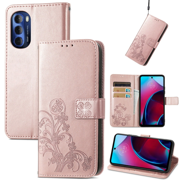 For Motorola Moto G Stylus 5G 2022 Four-leaf Clasp Embossed Buckle Leather Phone Case