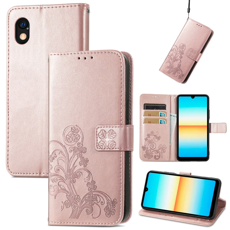 For Sony Xperia Ace III Four-leaf Clasp Embossed Buckle Leather Phone Case
