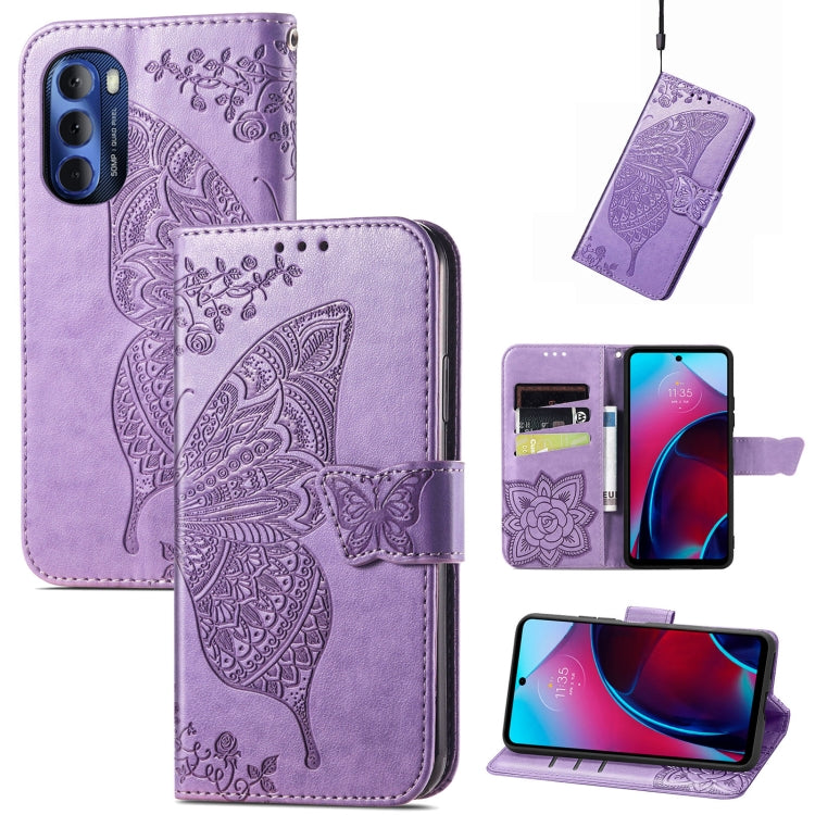 For Motorola Moto G Stylus 5G 2022 Butterfly Love Flower Embossed Leather Phone Case