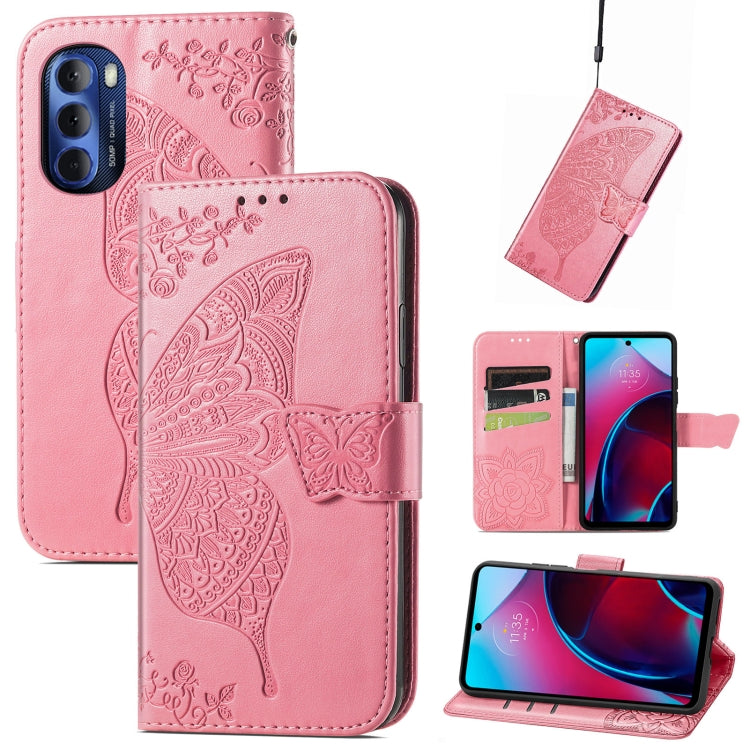 For Motorola Moto G Stylus 5G 2022 Butterfly Love Flower Embossed Leather Phone Case