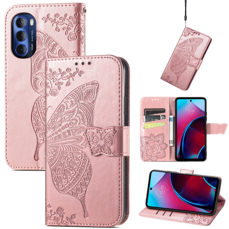 For Motorola Moto G Stylus 5G 2022 Butterfly Love Flower Embossed Leather Phone Case