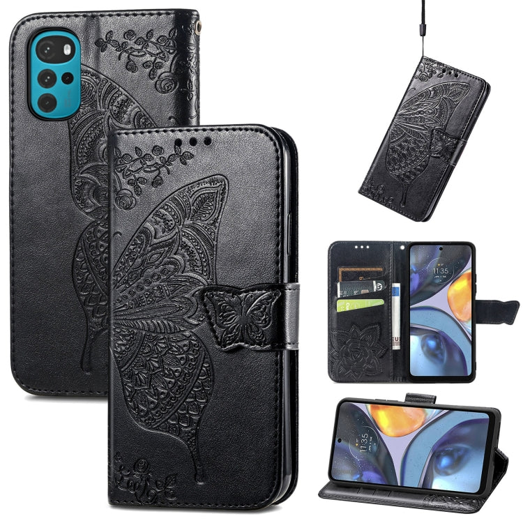 For Motorola Moto G22 Butterfly Love Flower Embossed Leather Phone Case