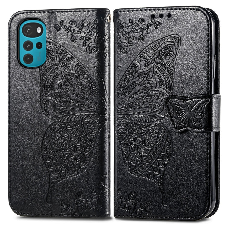 For Motorola Moto G22 Butterfly Love Flower Embossed Leather Phone Case