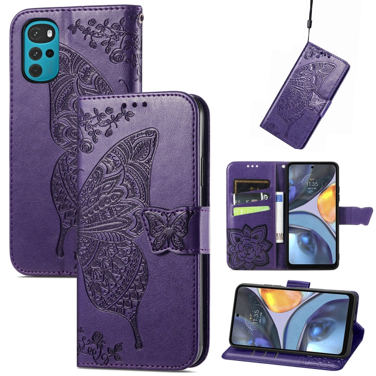 For Motorola Moto G22 Butterfly Love Flower Embossed Leather Phone Case