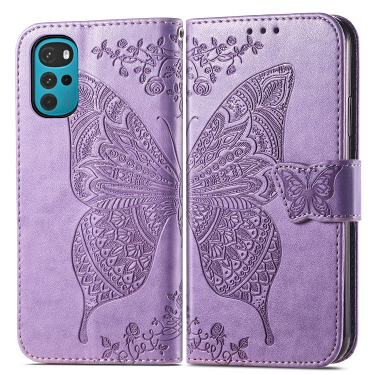 For Motorola Moto G22 Butterfly Love Flower Embossed Leather Phone Case