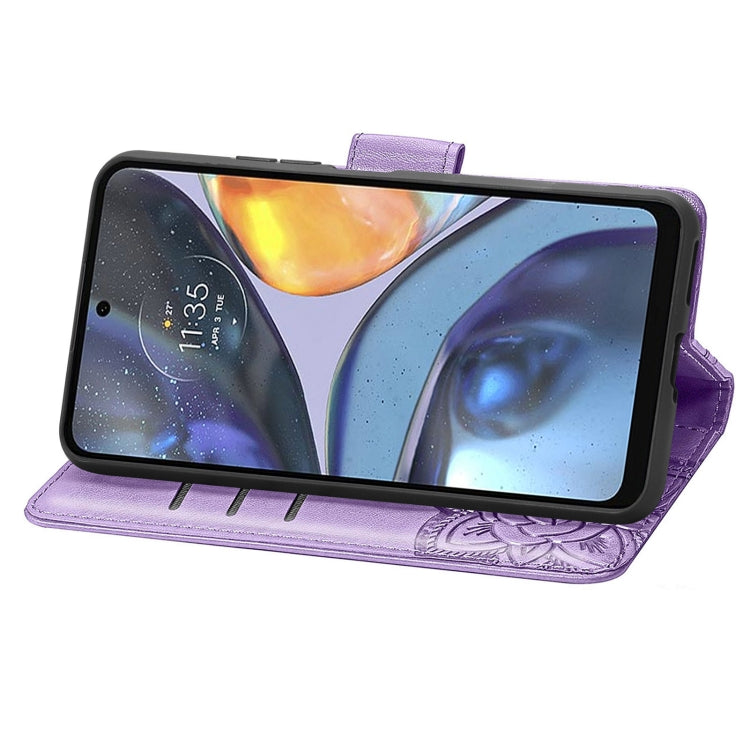 For Motorola Moto G22 Butterfly Love Flower Embossed Leather Phone Case