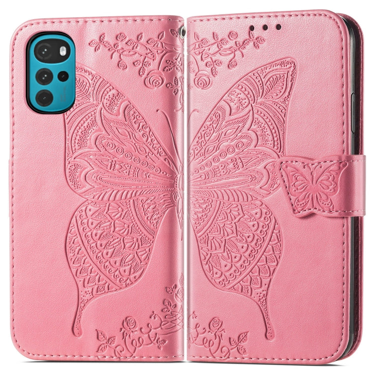 For Motorola Moto G22 Butterfly Love Flower Embossed Leather Phone Case