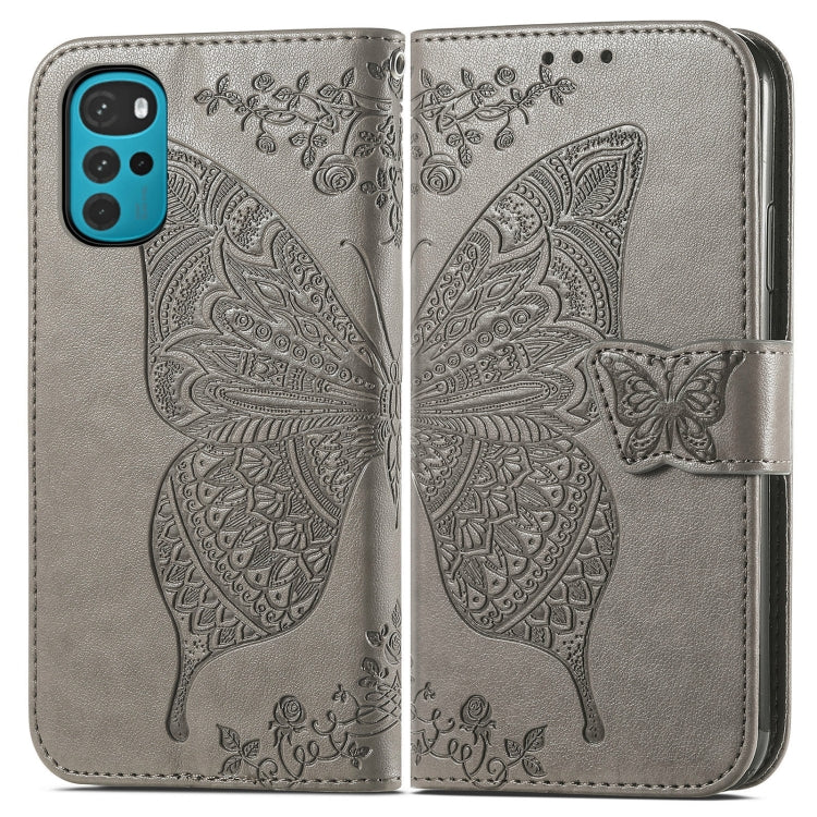 For Motorola Moto G22 Butterfly Love Flower Embossed Leather Phone Case