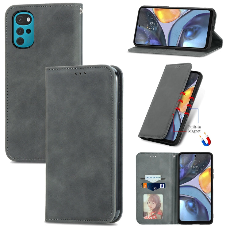 For Motorola Moto G22 Retro Skin Feel Magnetic Leather Phone Case
