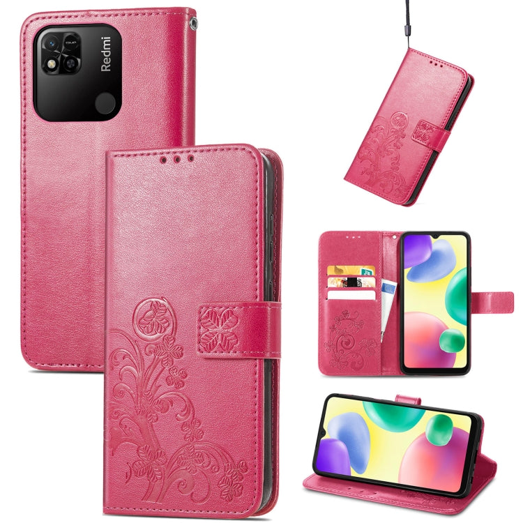 For Xiaomi Redmi 10A Four-leaf Clasp Embossed Buckle Leather Phone Case