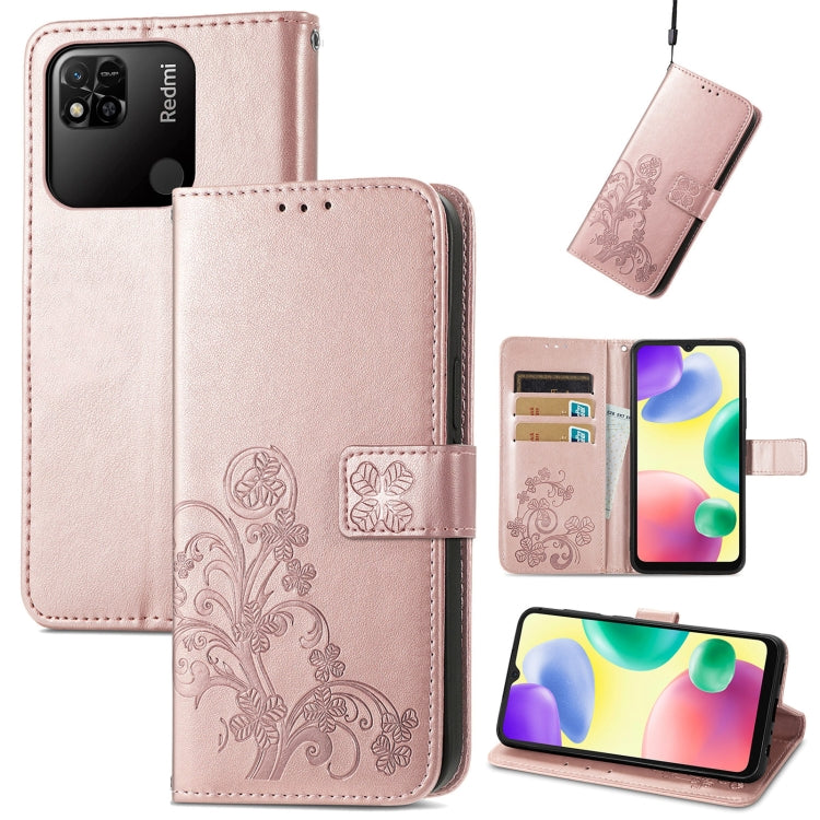 For Xiaomi Redmi 10A Four-leaf Clasp Embossed Buckle Leather Phone Case