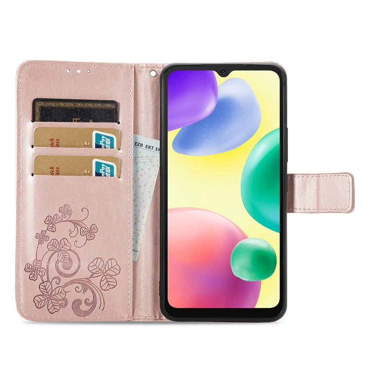 For Xiaomi Redmi 10A Four-leaf Clasp Embossed Buckle Leather Phone Case