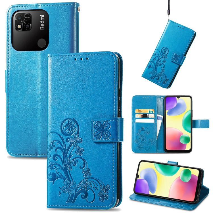 For Xiaomi Redmi 10A Four-leaf Clasp Embossed Buckle Leather Phone Case
