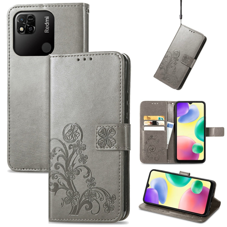 For Xiaomi Redmi 10A Four-leaf Clasp Embossed Buckle Leather Phone Case