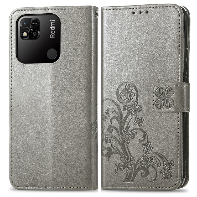 For Xiaomi Redmi 10A Four-leaf Clasp Embossed Buckle Leather Phone Case