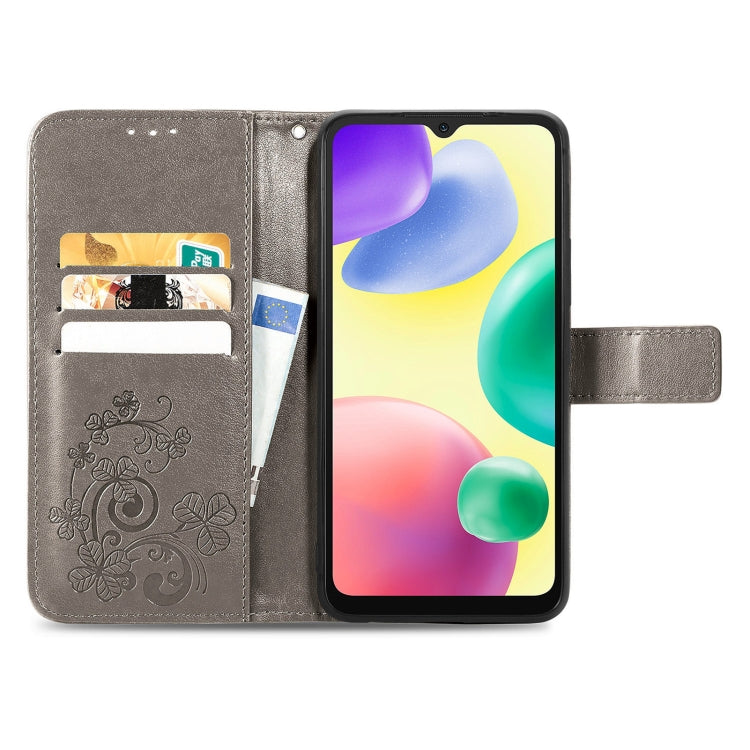 For Xiaomi Redmi 10A Four-leaf Clasp Embossed Buckle Leather Phone Case