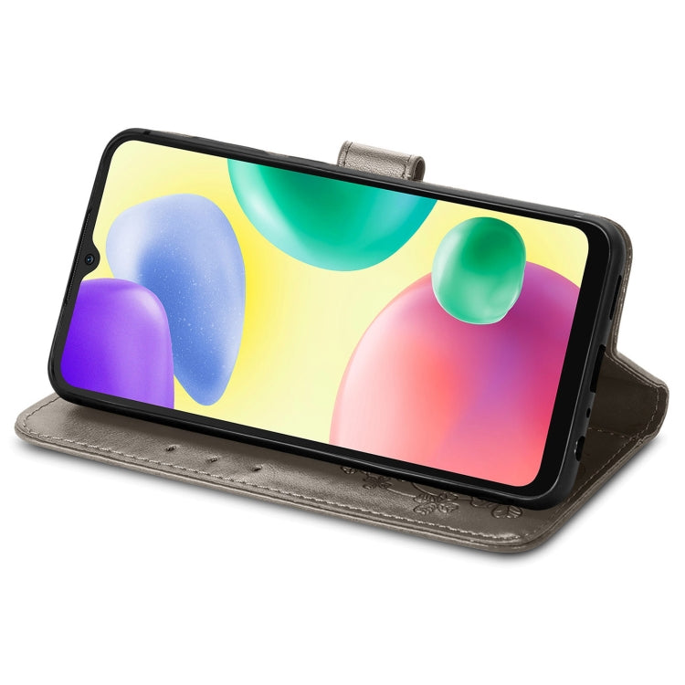 For Xiaomi Redmi 10A Four-leaf Clasp Embossed Buckle Leather Phone Case