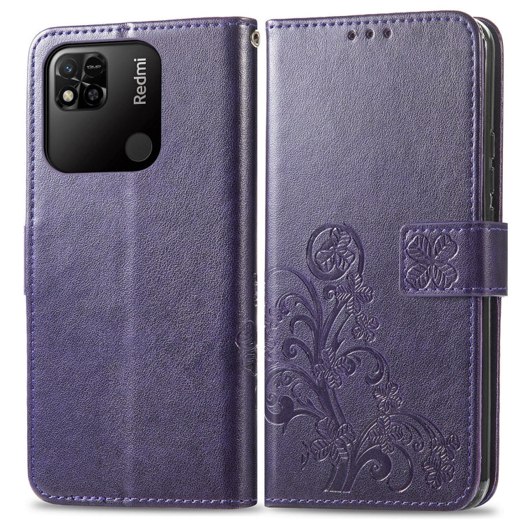 For Xiaomi Redmi 10A Four-leaf Clasp Embossed Buckle Leather Phone Case