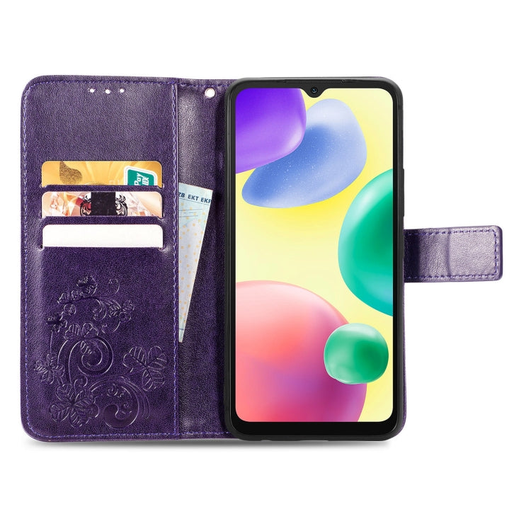 For Xiaomi Redmi 10A Four-leaf Clasp Embossed Buckle Leather Phone Case