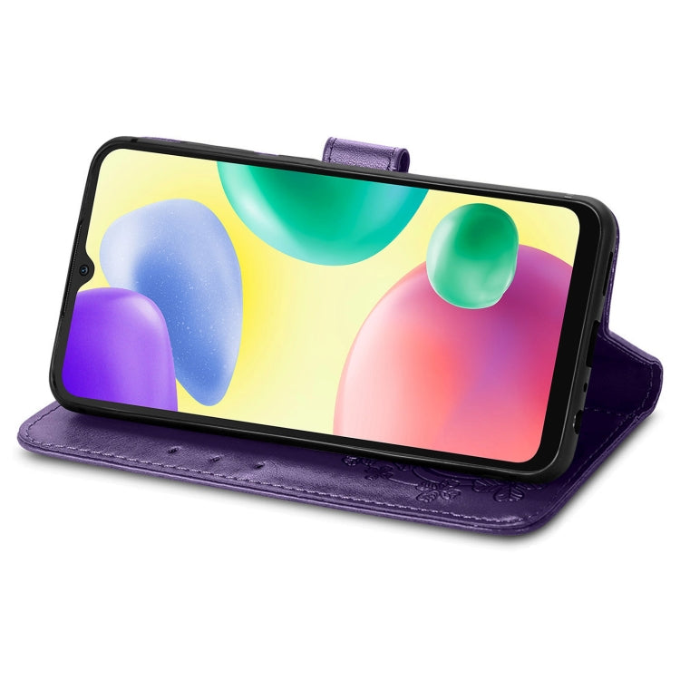 For Xiaomi Redmi 10A Four-leaf Clasp Embossed Buckle Leather Phone Case