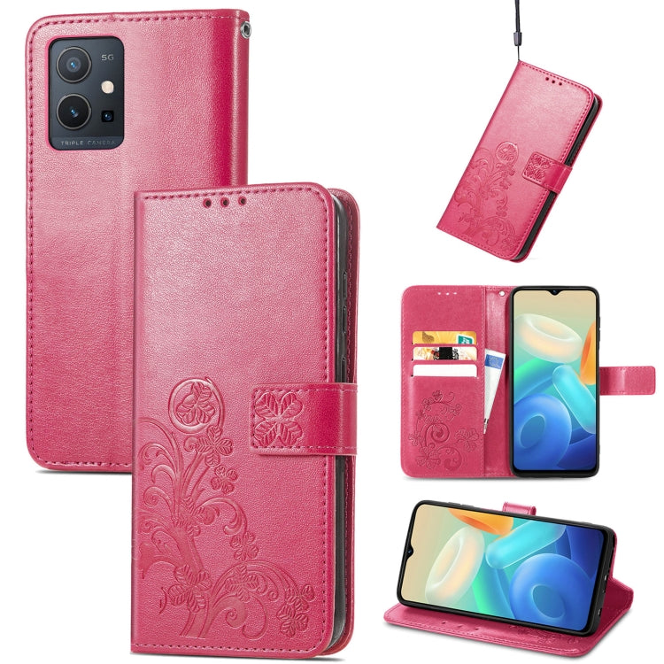 For vivo Y55 5G Four-leaf Clasp Embossed Buckle Leather Phone Case