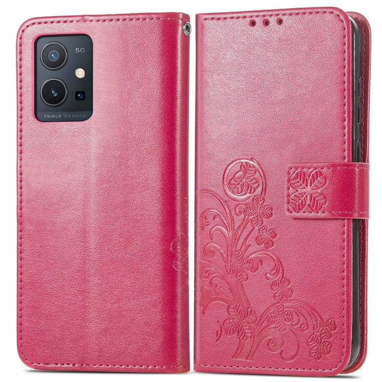 For vivo Y55 5G Four-leaf Clasp Embossed Buckle Leather Phone Case