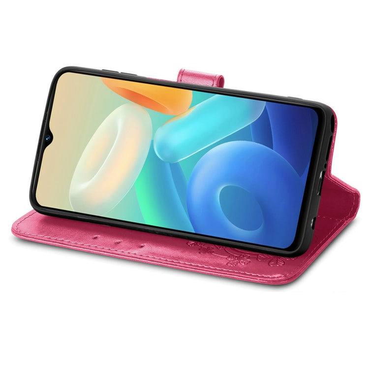 For vivo Y55 5G Four-leaf Clasp Embossed Buckle Leather Phone Case