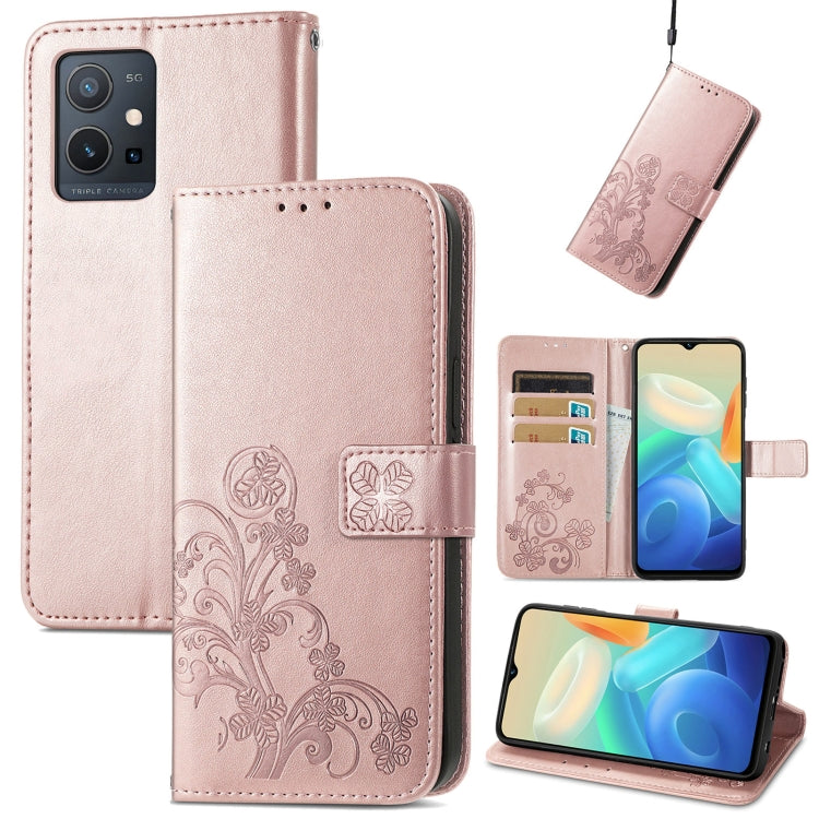 For vivo Y55 5G Four-leaf Clasp Embossed Buckle Leather Phone Case