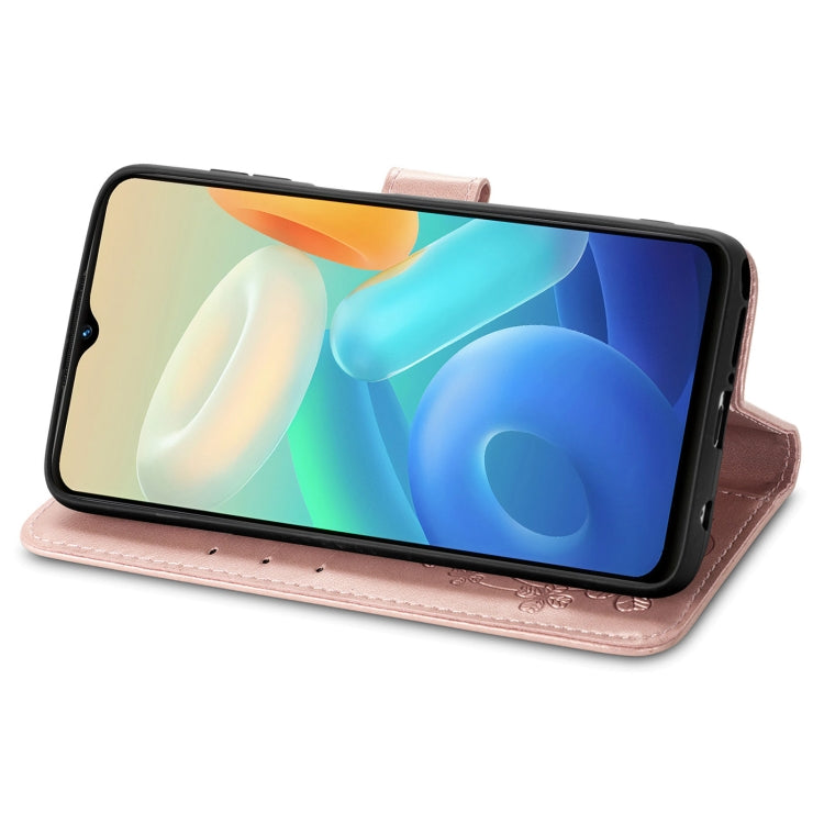 For vivo Y55 5G Four-leaf Clasp Embossed Buckle Leather Phone Case