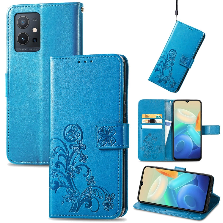 For vivo Y55 5G Four-leaf Clasp Embossed Buckle Leather Phone Case