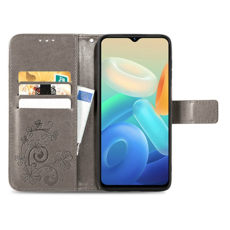 For vivo Y55 5G Four-leaf Clasp Embossed Buckle Leather Phone Case