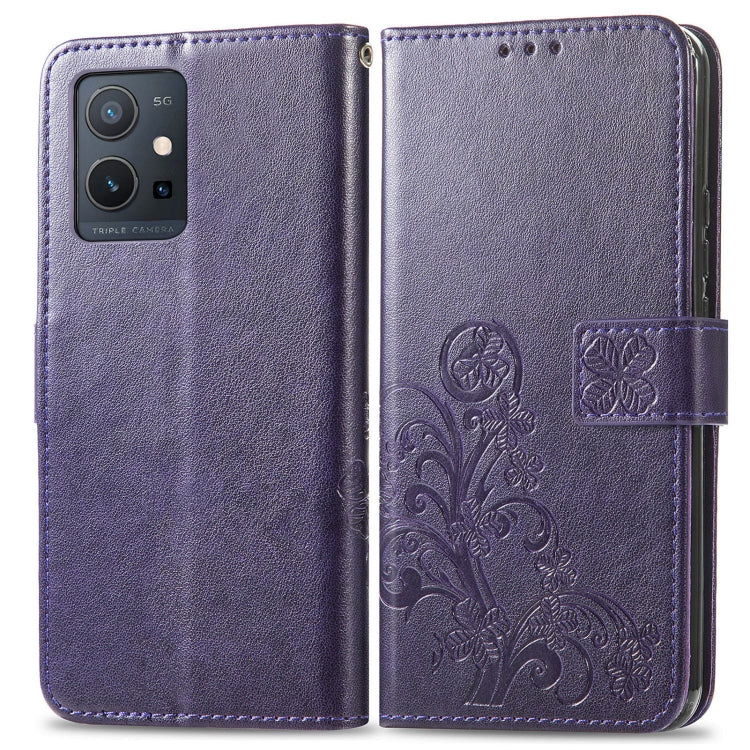 For vivo Y55 5G Four-leaf Clasp Embossed Buckle Leather Phone Case