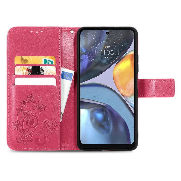 For Motorola Moto G22 Four-leaf Clasp Embossed Buckle Leather Phone Case